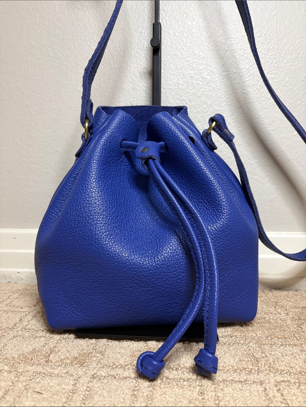 Portland Leather Goods small drawstring bucket bag in the color Molino Blue